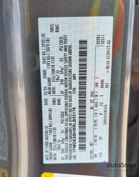 2024 Ford Bronco Outer Banks from USA, damaged, VIN 1FMDE8BH8RLB55178